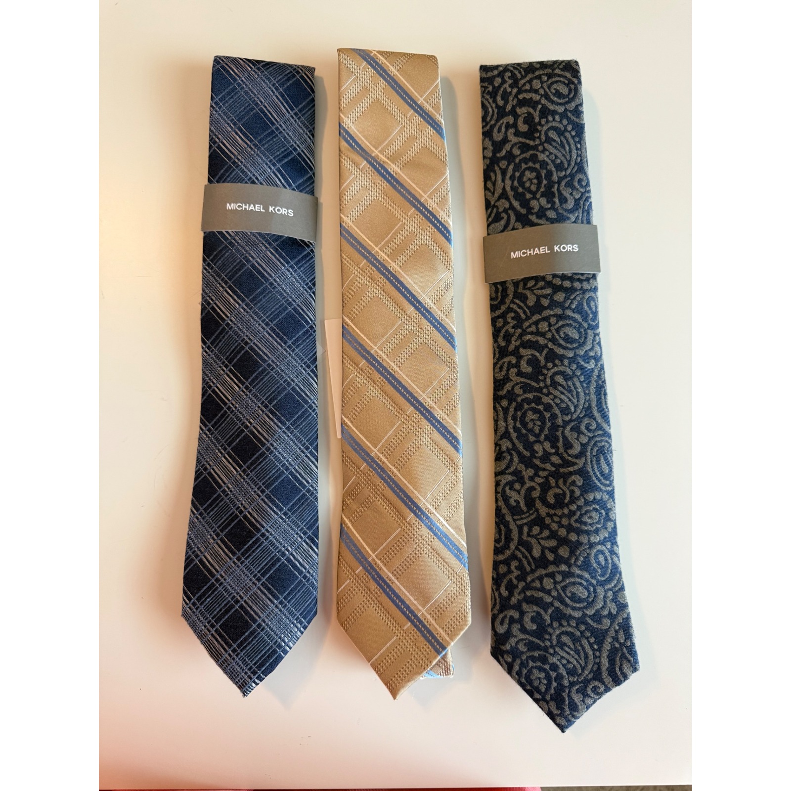 3 Michael Kors Men's Dress Ties Nwt Silk Wool Blend Plaid Paisley Gift Office